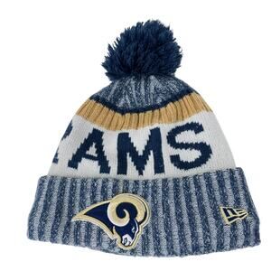 NFL Los Angeles Rams On Field New Era Beanie Hat Mens OS Knit Acrylic w/ Pom Pom